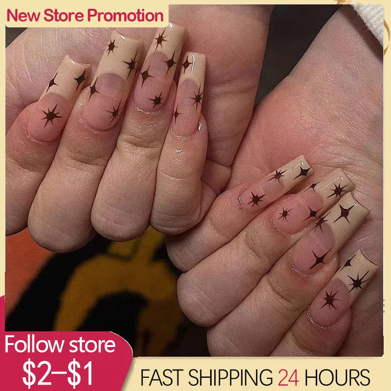 24pcs Mid-Length Simple False Nails Wearable French Ballerina Fake Nails Full Cover Nail Tips Press On Nails Reusable False Nail