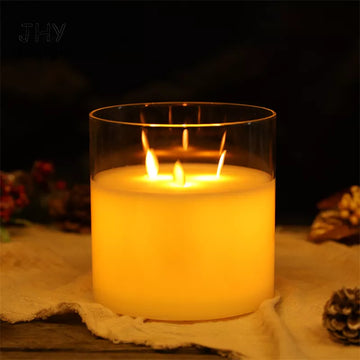 Flamelösa ljus Batteridrivna flimrande ljus med 6-timmars timer Real Wax Moving Wick Glass Candle for Home Decor