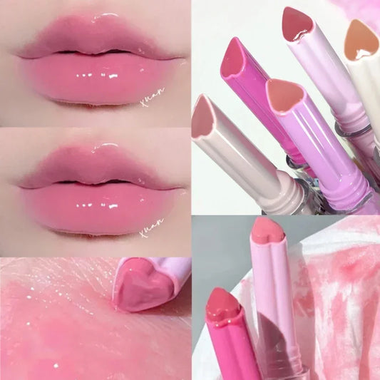 Jelly Mirror Lipstick Makeup Love Shape Waterproof Non-stick Cup Solid Lip Gloss Clear Long Lasting Moisturizing Lipstick Pen