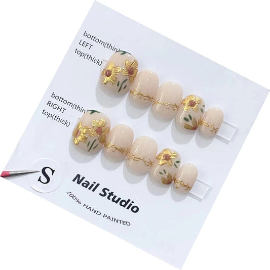 High-End-Simple-Style-Presse auf Nägeln mit gelbem Emaille Blumendesign elegant und Temperament im Emmabeauty Store.NO.24174