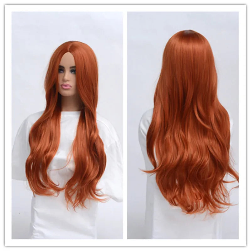 SuQ Synthetic Women's  Copper Red Wig Hair Synthetic Natural Cosplay Party Long Wave Middle Part Heat Resistant Daily Wigs