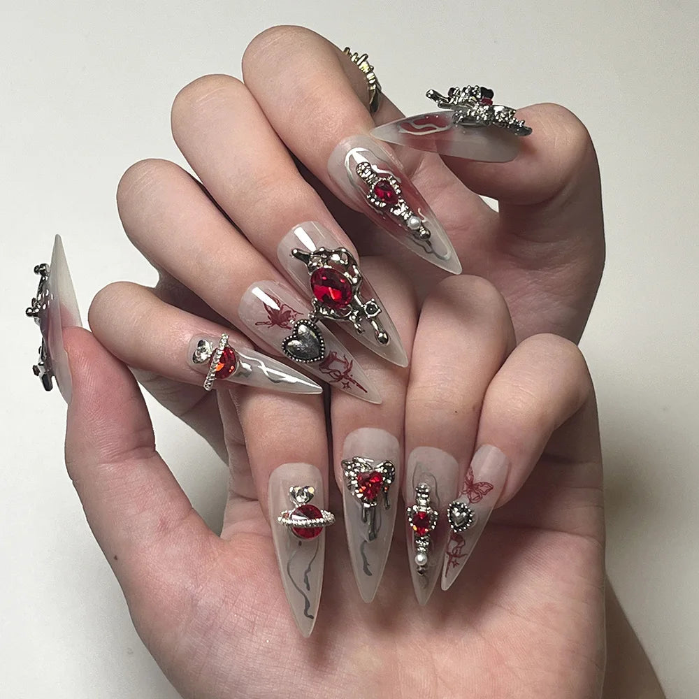 24pcs Wearable Y2K Press On Nails Tips With Glue Fake Nails with Design Gothic Punk Lovely Planet Girl Full Cover Acrylic Nail