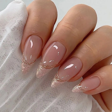 Vrouwen DIY valse nagels goud bijgesneden Franse nep nials lange amandel nagel tips mysterie luipaard afneembare manicure press op nagels