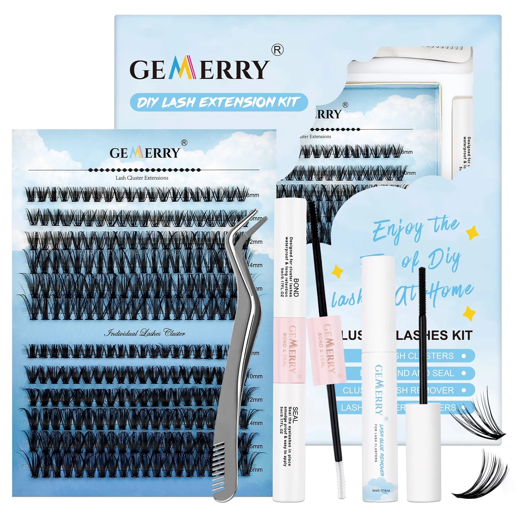 Gemerry DIY Lashes Extension Kit With 240 PCS Lash Clusters Lash Bond And Seal Lash Glue Remover And Lash Tweezers