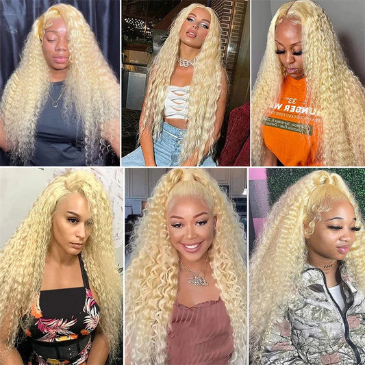 13x4 Deep Wave 613 Honey Blonde Curly Transparent Lace Frontal Wigs 150-180% Density  Water Wave 13x6 Lace Front Human Hair Wig