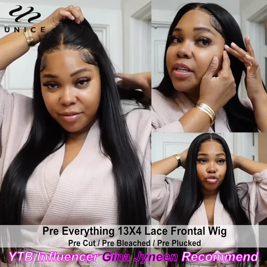 Gina Same|UNice Straight Hair 5x5 HD Lace Closure Wig 13x4 Lace Front Wigs Human Hair Pre Cut Pre Bleached Lace Frontal Wigs