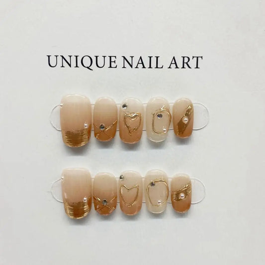 Handmade Korean Press on Nails Medium-length Reusable Luxury Fake Nail Design Full Cover Artificial Manicure Wearable for Girls