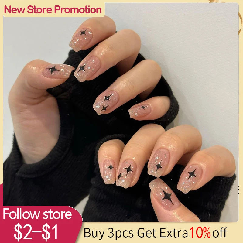 24 -stcs Volledige hoe nagel verse zomer Fairy Butterfly Patroon Nagel Art Fake Nails met lijm paarse korte draagbare valse nagels