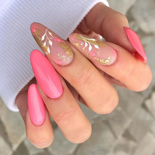 24 st/set falska naglar med lim fullt omslag nagelspetsar tryck på med naglar diy manikyr ovala huvud falska naglar rosa mandel konstgjorda