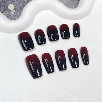 Xxiu uñas hechas a mano puros presione en la cubierta completa uñas profesionales chelsea rojo gradiente negro simple uñas falsas cortas