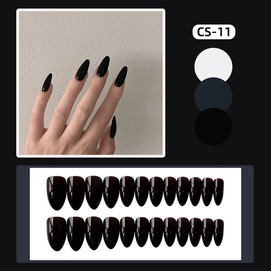 Formato de amêndoa de comprimento médio preto preto falso coloração sólida resina ecológica unhas artificiais para meninas Extensão de unhas Matando