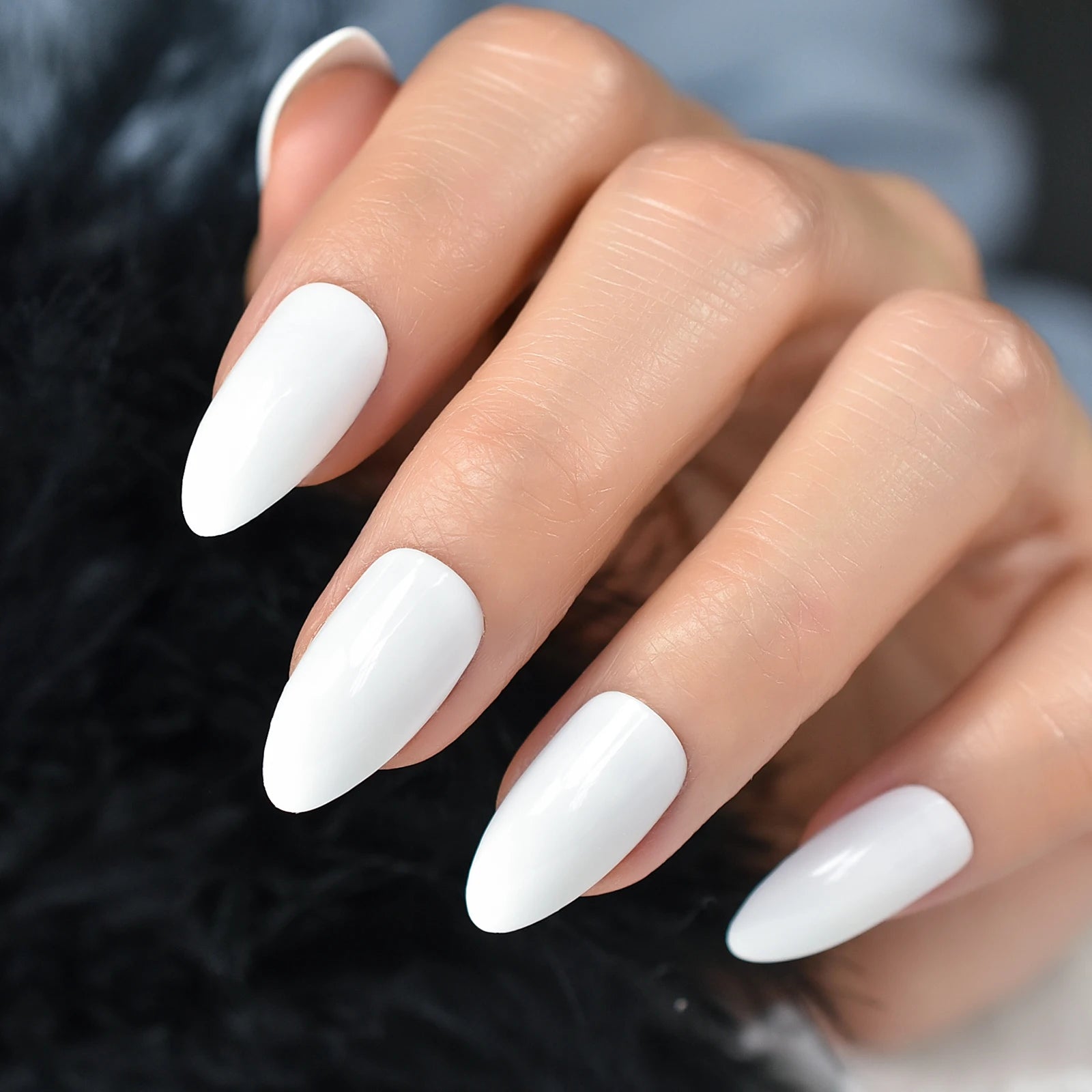 Glossy White Press on Nails  Ballerina Medium Almond False Nails Solid Color Matte Form For Fake Nail