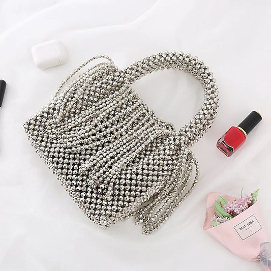 Silver Beaded Woven Tassel Fashion New Handbags for Women Handmade Acrylic Crystal Luxury Women's Evening Bag Customization