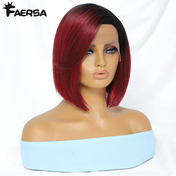 Synthetic Lace Wigs Straight Short Bob Ombre Blue Lace Wig Middle Part Scalp Lace Hairline Wigs For Black Women Cosplay