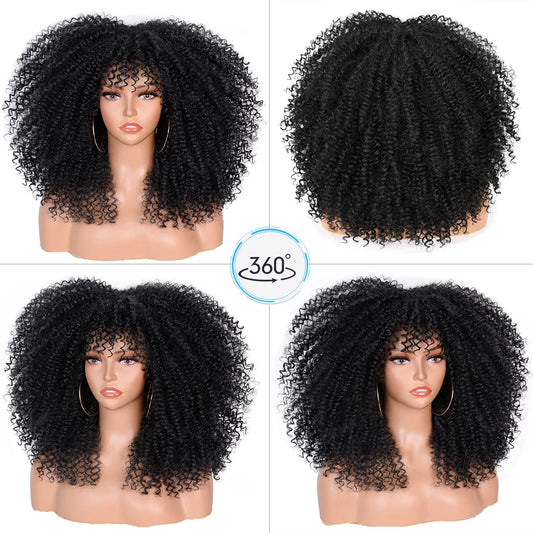 Short Hair Blonde Wigs Afro Kinky Curly Wig With Bangs For Black Women Cosplay Lolita Synthetic Natural Glueless Brown Mixed
