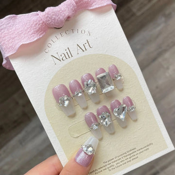 Handmade Luxury Coffin Press on Nails with Charms Design Reusable Adhesive Y2K False Nails Artifical Nail Tips Nail Art Manicure