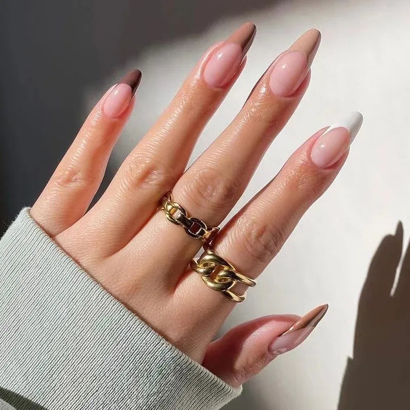 24 st mandel falska naglar med lim enkel färgglad design fransk stilett fullt omslag falska nagelips diy bärbar press på naglar