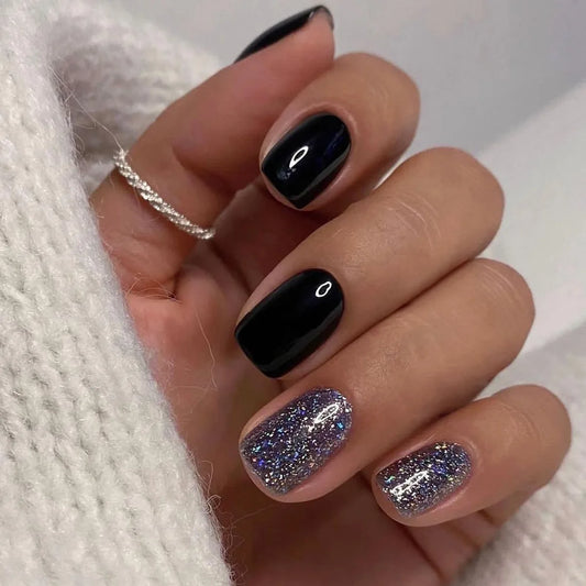 24 stks vierkante valse nagels Frans eenvoudige solide kleur glitter druk op nagels 2023 Nieuwe zomer verse afneembare diy manicure