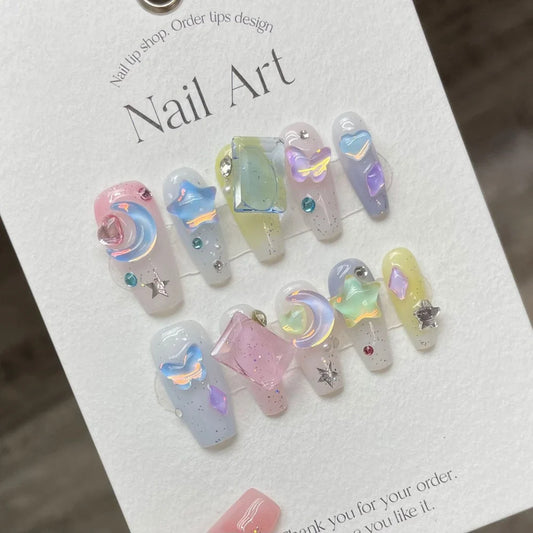 Handgemaakte roze pers op nagels y2k schattige korte sterrenname herbruikbare lijm valse nagels met charme acryl full cover nagel tips