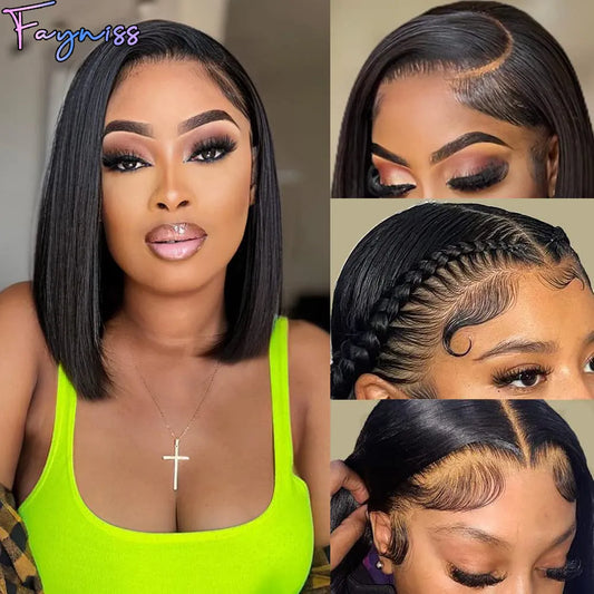 Straight Short Bob Wig Human Hair Lace Front Wigs For Women HD Transparent Lace Frontal Wig Brazilian Glueless Bob Wig