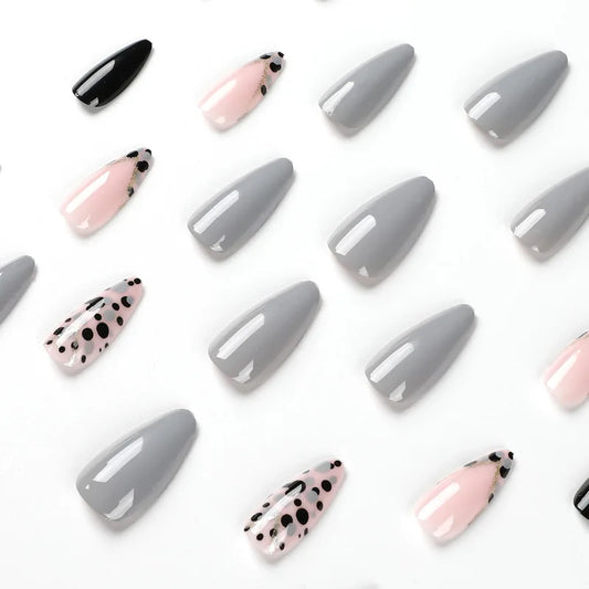 24 piezas de leopardo de leopario falso almondasa de uñas falsas para mujeres dama europea puntas de uñas acrílicas ponibles desmontables