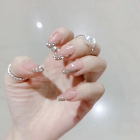 24 st glitter avtagbara falska naglar ballerina rosa bärbara falska naglar fullt omslag nagelspetsar falska nagel med design manikyrverktyg