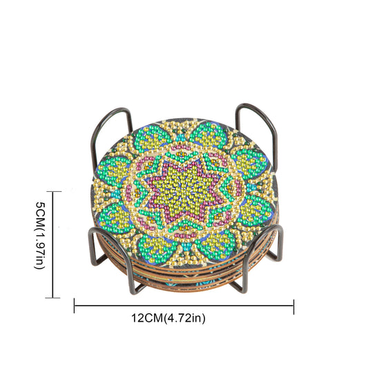 6pcs DIY Diamond Painting Coaster Cup Mat Pad Flower Mandala Diamond Embroidery Round Coasters Table Placemat Home Decor