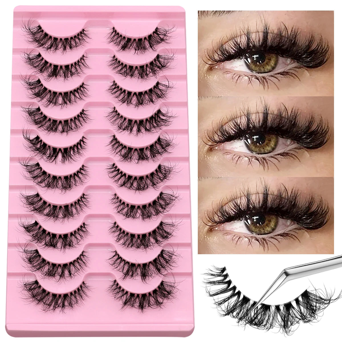 GROINNEYA 5/10 pairs Mink Eyelashes Invisible Band Natural False Eyelashes Cross Cluster Fairy 3D Faux Mink Lashes Extension
