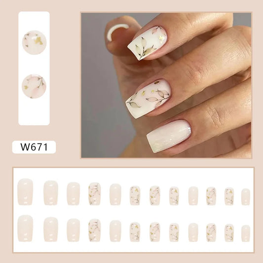 24 -stcs/Set False nagel vintage dode bladeren nep nagels tips Volledig deksel acryl valse nagels decoratie voor nageltips schoonheid