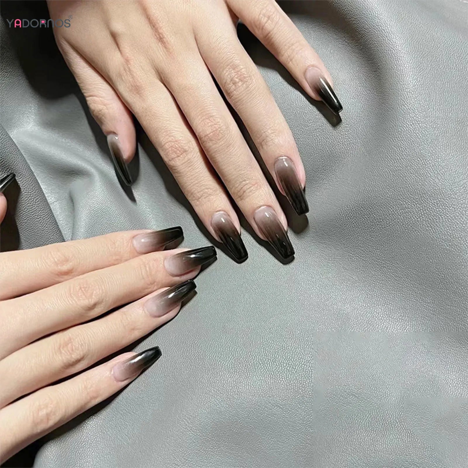Gradiënt zwarte nep nagels lange ballerina nagels met lijm eenvoudige volledige cover valse nagels tips voor vrouwen meisjes diy manicure 24 stcs