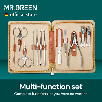 MR.GREEN Manicure Set 12 In 1 Full Function Kit Professional Stainless Steel Pedicure Sets With Leather Portable Case Idea Gift