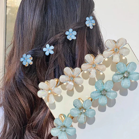 4 pezzi bambine da bambina cristallo flower clips moda in metallo mini capelli artiglio per donne cestino di granchio acconciatura per bambini accessori per capelli per bambini