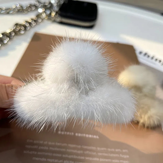 Luxury Real Mink Fur Fashion Hairpin Claw Clips Women Plush Pom Pom Hair Crabs Fur Hair Grips Headwear Hair Accessories Girls