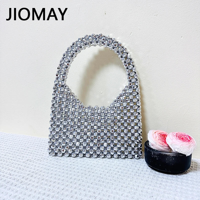 JIOMAY Summer Small Purse Bag Handbag for Women 2023 Designer Luxury Brand Fashion Ladies Bright Solid Color Handmade Bead Bag