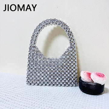 Jiomay Summer Small Purse Bag Bags para mujeres 2023 Diseñador Marca de lujo Fashion Ladies Bolsa de cuentas hechas a mano de color sólido brillante