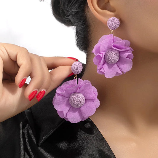 Vintage Temperament Elegant Fabric Flower Earrings Niche High-grade Sense Hand-woven Studs Earrings Wholesale
