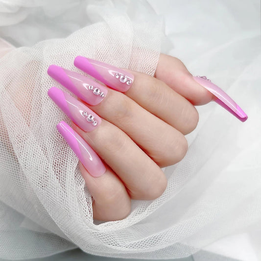 24 -stcs zwarte Franse lange ballerina nep nagels paarse glitter amandel volle cover nagels eenvoudige valse nagel afneembare pers op nagels