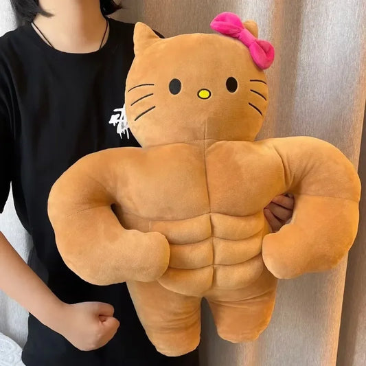 Músculos abdominales divertidos y lindos Sanrios Anime Kawaii Hellokittys Funny Cartoon Plush Doll Almohada para novios Regalo de cumpleaños