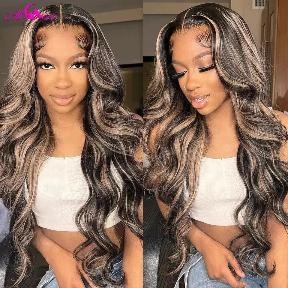 Blonde Highlight Wig 13x4 Lace Frontal Wigs For Black Women 180% Density Body Wave Human Hair Wigs Brazilian Remy Human Hair