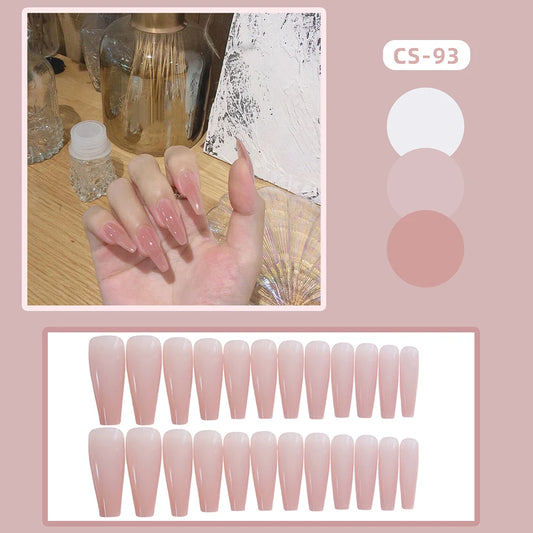24PCS Long Coffin False Nail Light Pink Ballet Girl Press on Nails Manicure Fingernail Sticker Wearable Fake Nails for Woman
