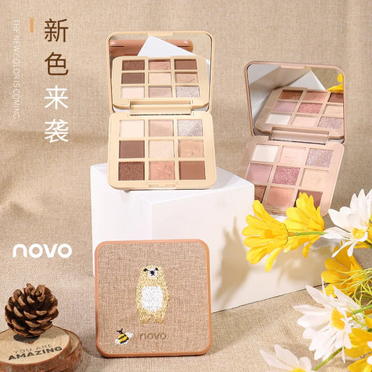 Makeups NOVO Embroidered 9-Color Eyeshadow Palette Pearlescent Matte Waterproof Non-peeling Affordable Earthy Eyeshadow Cosmetic