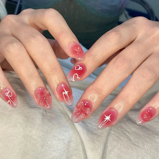 24 -stcs nep Franse nagels Y2K Press op lange stiletto amandelvorm draagbare valse nagel met sterren ontwerpen Volledige hoes nagel met lijm