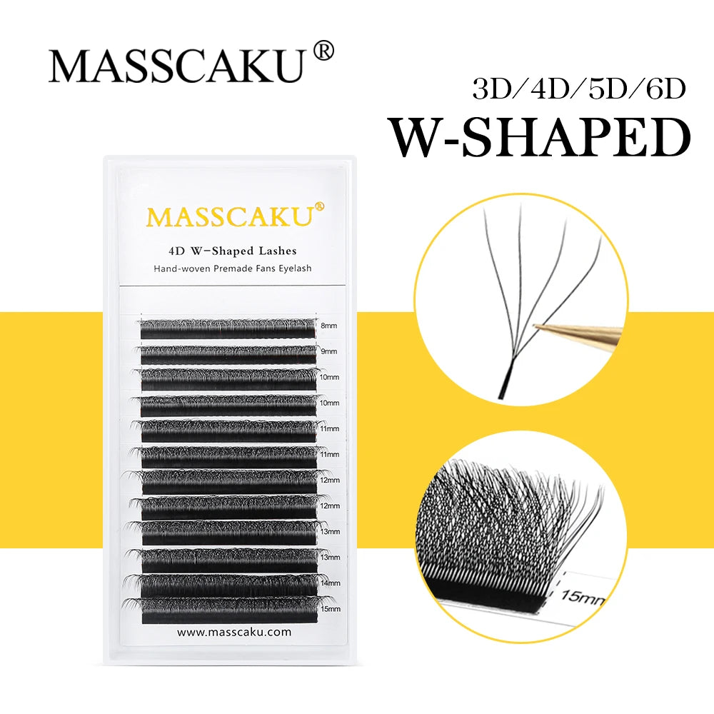 MASSCAKU 12 Rows Automatic Flowering W Shape Bloom Individual Eyelashes Extension Wholesale Professional Soft Light Lashes