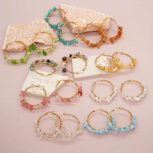 Vlen Hot Vendre des boucles d'oreilles en pierre naturelle multicolores pour les femmes plaquées d'or 18 K bijoux faits à la main de haute qualité Aretes de Mujer