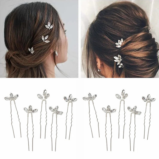Bridal Tiaras U-shaped Hairpins Forks for Women Silver Color Crystal Pearl Barrette Hair Clips Side Pins Wedding Hair Jewelry