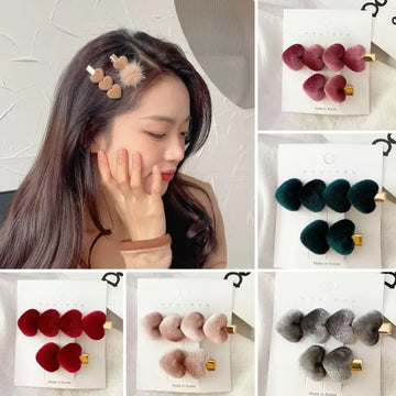 Fashion Velvet Love Hair Clip Ins Sweet Bangs Clip Hairpin Girls Autumn and Winter Side Clip for Girls Women's Hair Accessories