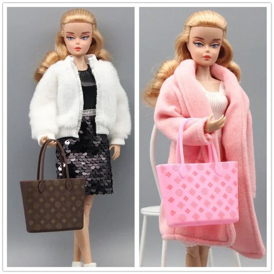 Poppenzak / bruin en roze handtas diy voor poppenhuis / poppenaccessoires voor 30 cm bjd xinyi st blythe fr2 barbie pop / meisjes cadeau