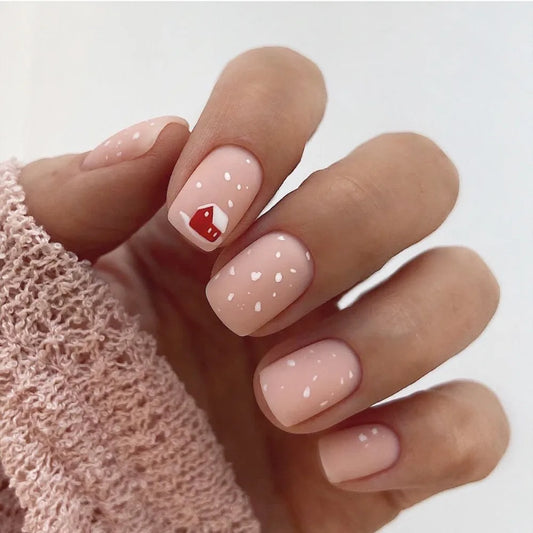 24 piezas uñas falsas Cabeza cuadrada de uñas francesas Presiona en las uñas Ups uñas falsas con flores rosas impermeables.