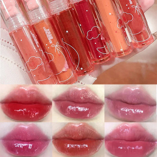 Cute Pink Bear Water Light Lip Gloss Lasting Crystal Glossy  Lip Glaze Mirror Nude Liquid Lipstick Women Lips Makeup Cosmetics