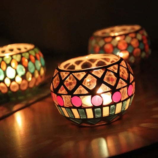 INS European Mosaic Colored Verre Small Candlestick Glass Ball Ball Round Candle Candle Fabriqué à la main